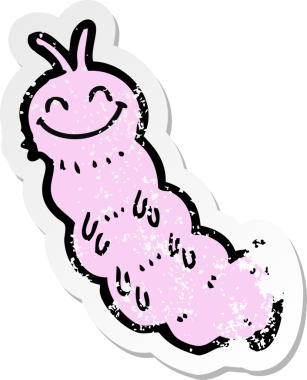 Bir insan tarafından çizilmiş bir tırtılın gerilmiş çıkartması.