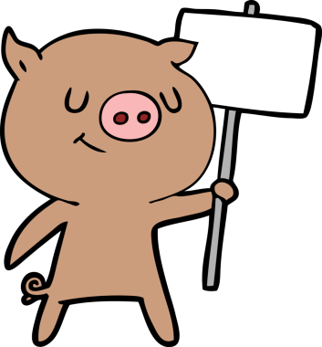 Bir insan tarafından çizilmiş mutlu çizgi film domuzu.