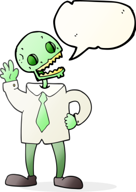 Bir insan tarafından çizilmiş serbest konuşma balonu karikatürü zombi işadamı