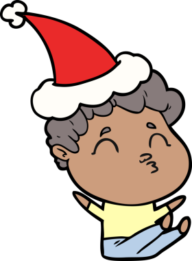 Bir insan tarafından çizilmiş Noel Baba şapkasıyla somurtan bir adamın el çizimi.