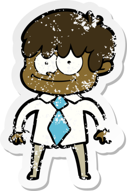 Bir insan tarafından çizilmiş mutlu bir çizgi film karakterinin sıkıntılı çıkartması.