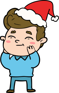 Bir insan tarafından çizilmiş Noel Baba şapkası takan bir adamın çizdiği mutlu el çizgisi.