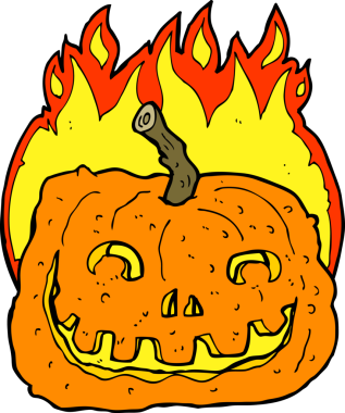 Bir insan tarafından çizilmiş yanan balkabağı çizgi filmi.