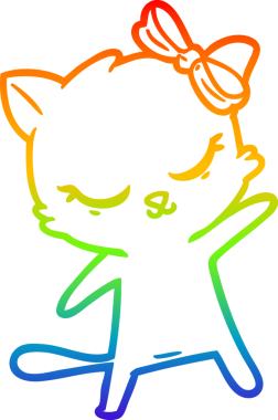 Gökkuşağı gradyan çizimi. Bir insan tarafından çizilmiş şirin bir çizgi film kedisi.