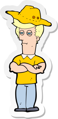 Bir insan tarafından çizilmiş şapkalı bir karikatür adamın çıkartması.