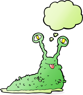 Düşünce baloncuğu insan tarafından çizilmiş iğrenç bir çizgi film sümüklüböceği.