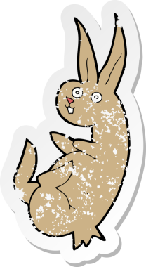 Bir insan tarafından çizilmiş çizgi film tavşanının gerilemiş çıkartması.