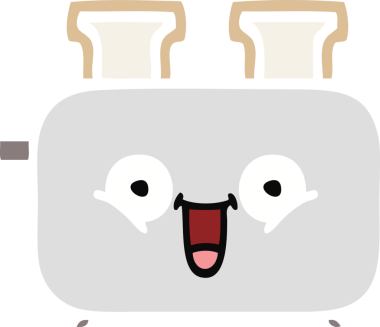 Bir insan tarafından çizilmiş bir tost makinesinin düz renkli retro karikatürü