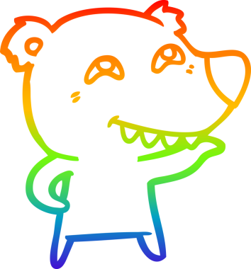 Bir insan tarafından çizilmiş dişleri gösteren çizgi film ayısının çizimi.