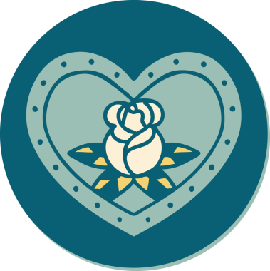 Geleneksel kalp stili dövme çıkartması ve bir insan tarafından çizilmiş çiçekler.