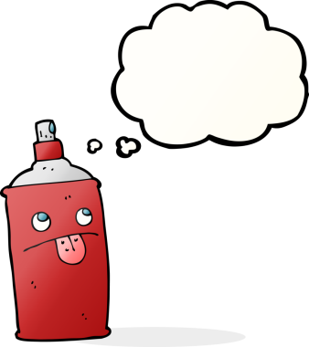 Bir insan tarafından çizilmiş düşünce baloncuklu çizgi film spreyi.