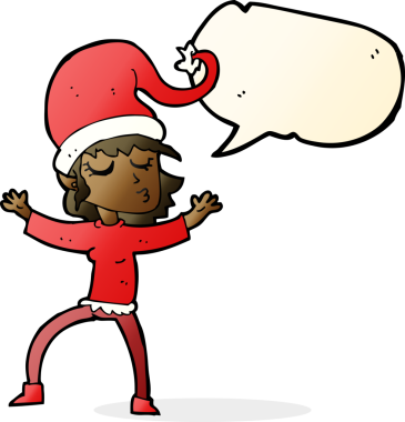 Noel Baba 'nın bir insan tarafından çizilmiş konuşma balonlu yardımcı çizgi filmi.