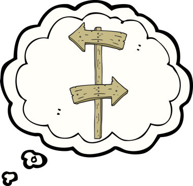 Bir insan tarafından çizilmiş serbest çizim balon karikatürü tahta yön işareti