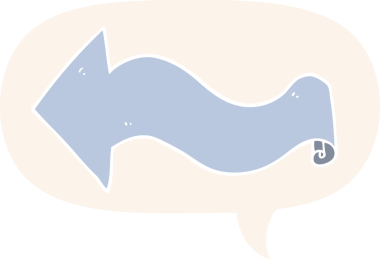 bir insan tarafından çizilmiş, konuşma baloncuklu çizgi film oku