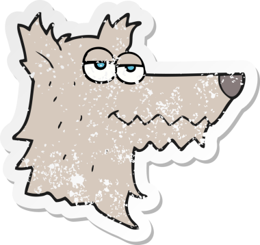 Bir insan tarafından çizilmiş kurt kafasının gerilmiş çıkartması.