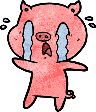 Bir insan tarafından çizilmiş ağlayan domuz çizgi filmi.