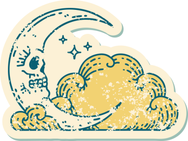 Kafatası hilal şeklindeki bir ay ve bir insan tarafından çizilmiş bulutların sembolik dövmesi.