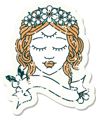 Bir insan tarafından çizilmiş, üzerinde kadın yüzü olan eski bir etiket.