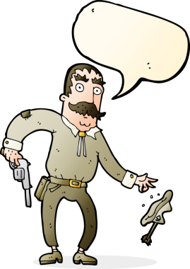 Bir insan tarafından çizilmiş konuşma balonu olan vahşi batı kovboyu çizgi filmi.