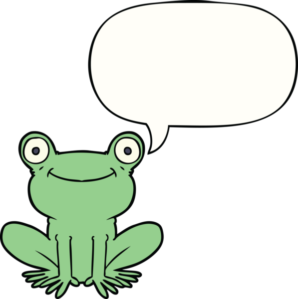 bir insan tarafından çizilmiş konuşma balonlu bir kurbağa.