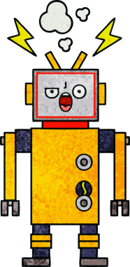 Bir insan tarafından çizilmiş bozuk bir robotun retro grunge desen karikatürü