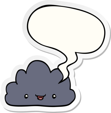 Bir insan tarafından çizilmiş konuşma balonu çıkartmalı mutlu çizgi film bulutu