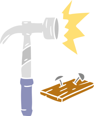 Bir insan tarafından çizilmiş çekiç ve çivi karalaması.