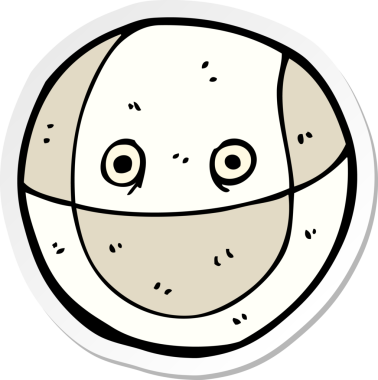 Bir insan tarafından çizilmiş bir çizgi film topunun etiketi.