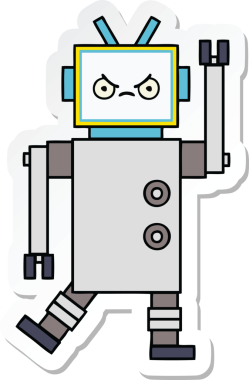 Bir insan tarafından çizilmiş şirin çizgi film robotunun çıkartması.