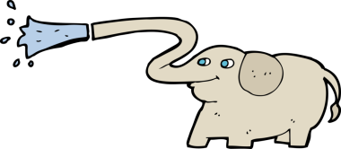 Bir insan tarafından çizilmiş su fışkırtan karikatür fili