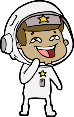 Bir insan tarafından çizilmiş gülen astronot çizgi filmi.