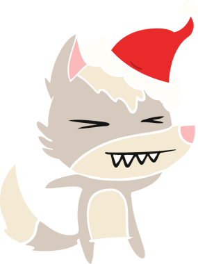 Kızgın kurt eli, bir insan tarafından çizilmiş Noel Baba şapkasının düz renk çizimi.