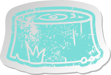 Bir insan tarafından çizilmiş bir ağaç kütüğünün sıkıntılı eski çizgi film etiketi