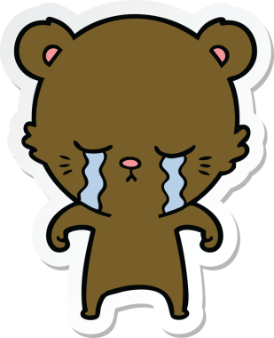 Bir insan tarafından çizilmiş ağlayan çizgi film ayısının çıkartması.