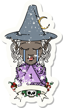 Retro Dövme Tarzı Ağlayan Elf Büyücüsü Karakteri Bir insan tarafından çizilmiş doğal bir zar ile