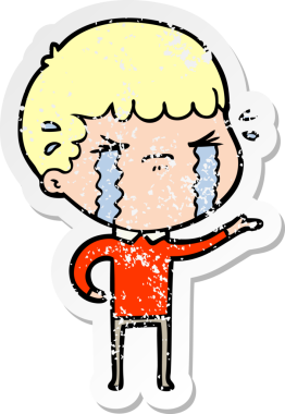 Bir insan tarafından çizilmiş ağlayan bir karikatürcünün sıkıntılı çıkartması.