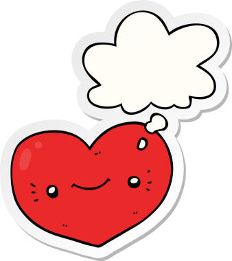 kalp karikatürü karakteri, insan tarafından çizilmiş bir çıkartma şeklinde düşünce baloncuğu.