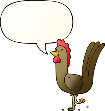 bir insan tarafından çizilmiş yumuşak eğimli konuşma baloncuğu ile çizgi film horozu