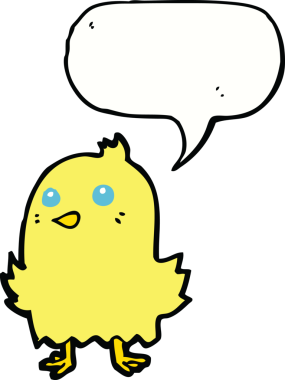 Bir insan tarafından çizilmiş konuşma balonlu çizgi film kuşu.