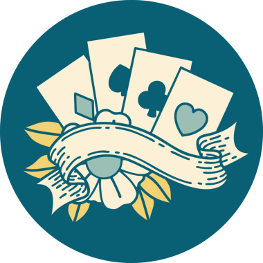 Bir insan tarafından çizilmiş kartların ve pankartın ikonik dövme şekli