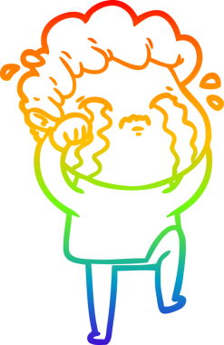 Gökkuşağı gradyan çizimi bir insan tarafından çizilmiş ağlayan bir karikatür adamı çiziyor.