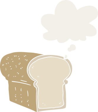 Düşünce baloncuğu olan bir somun ekmek insan tarafından çizilmiş.