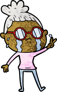 Bir insan tarafından çizilmiş gözlüklü, ağlayan bir kadın.