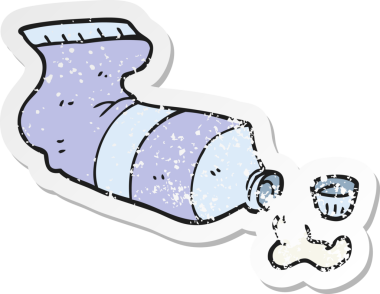 Bir insan tarafından çizilmiş sıkılan diş macunu tüpünün gerilimli yapıştırması.