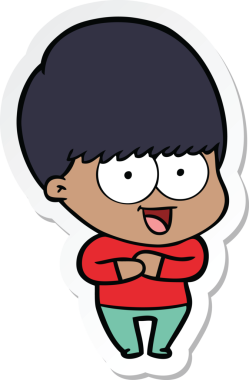 Bir insan tarafından çizilmiş mutlu bir çizgi film çocuğunun çıkartması.