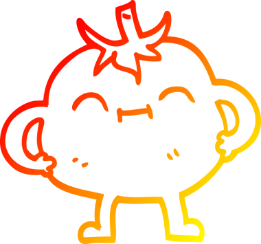 Bir insan tarafından çizilmiş mutlu domates çizgi çizimi.