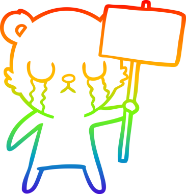 Gökkuşağı gradyan çizgi çizimi, ağlayan bir çizgi film ayısının bir insan tarafından çizilmiş işareti.