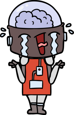 Çizgi film ağlayan robot omuz silkiyor Bir insan tarafından çizilmiş kafa karışıklığı içinde