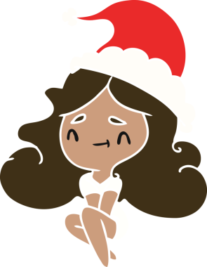 Bir insan tarafından çizilmiş Kawai kızının el çizimi Noel karikatürü.