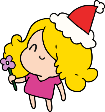 Bir insan tarafından çizilmiş Kawai kızının el çizimi Noel karikatürü.